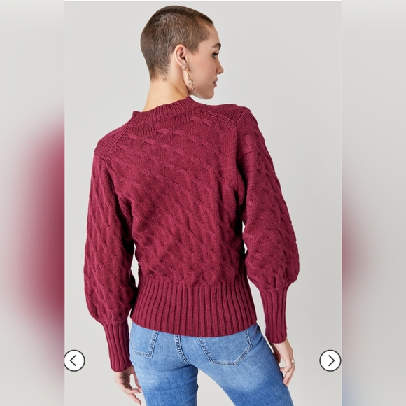 Francesca's Burgundy Corie Cable Cutout Swaeter - Picture 3 of 11